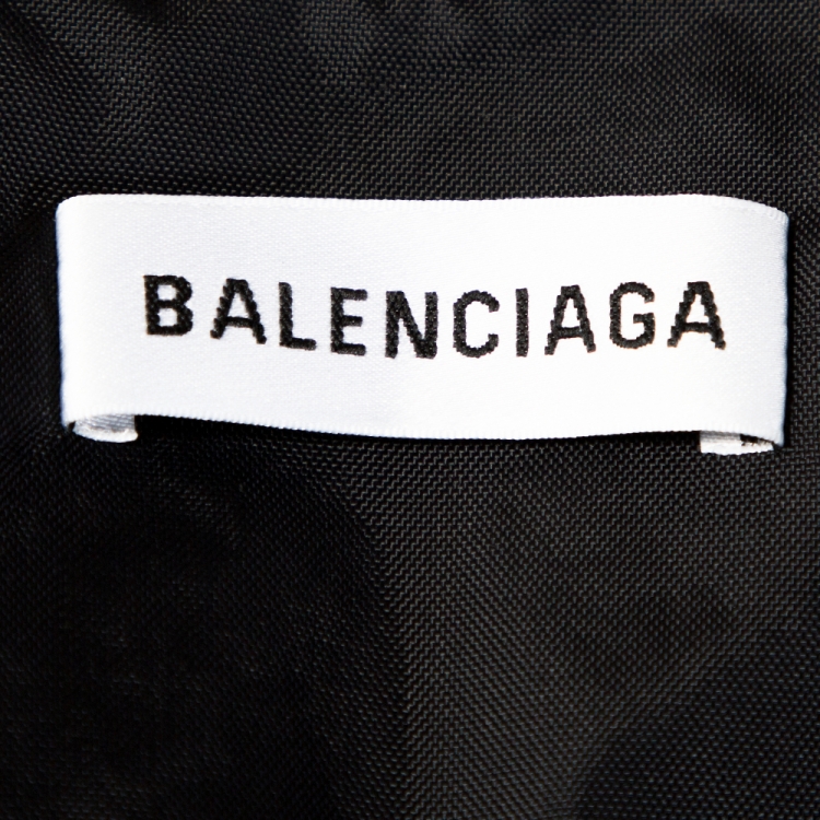 Pre Owned Balenciaga Black & White Denim & Synthetic Trim Logo Printed Jacket M