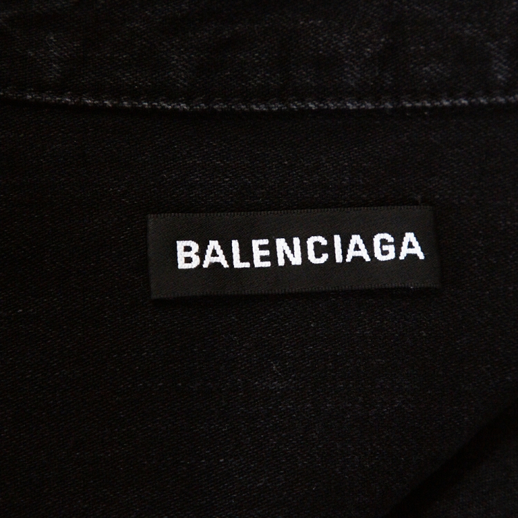 Pre Owned Balenciaga Black Rear Logo Print Denim Long Sleeve Oversized Shirt S
