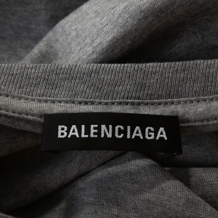 Pre Owned Balenciaga Grey Cotton Campaign Logo Crew Neck T Shirt M 