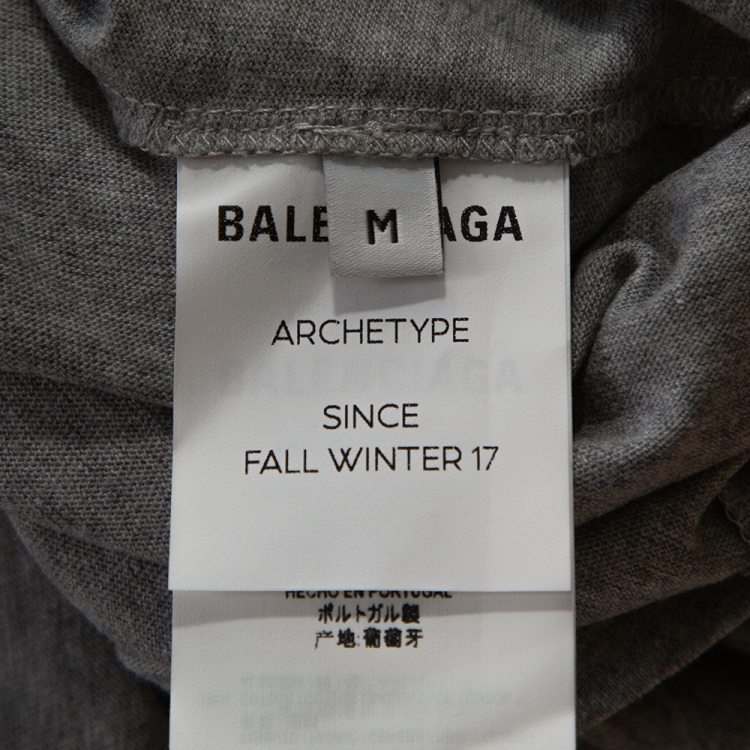 Pre Owned Balenciaga Grey Cotton Campaign Logo Crew Neck T Shirt M 