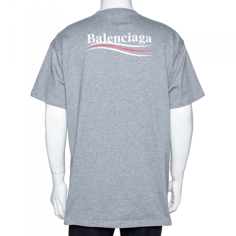 Pre Owned Balenciaga Grey Cotton Campaign Logo Crew Neck T Shirt M 