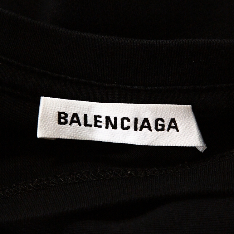 Pre Owned Balenciaga Black Cotton Campaign Logo Crew Neck T Shirt M 