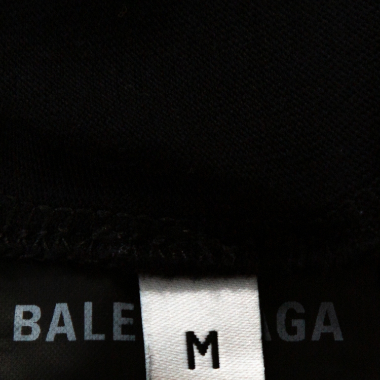 Pre Owned Balenciaga Black Cotton Campaign Logo Crew Neck T Shirt M 