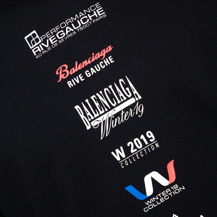 Pre Owned Balenciaga Black Cotton Multi Logo Print Long Sleeve Turtleneck T Shirt M 