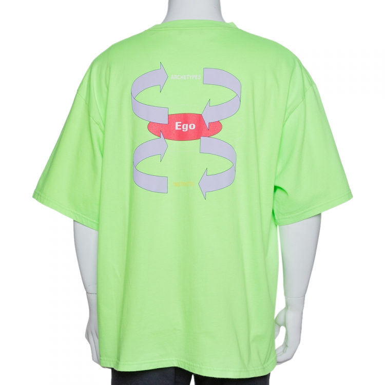 Pre Owned Balenciaga Fluorescent Green Ego Print Cotton Oversized T-Shirt M
