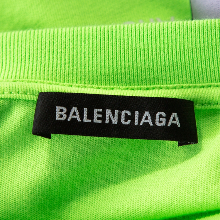 Pre Owned Balenciaga Fluorescent Green Ego Print Cotton Oversized T-Shirt M