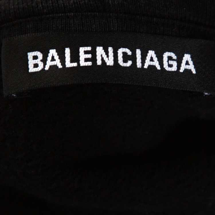 Pre Owned Balenciaga Black Logo Print Washed Cotton Oversized Hoodie S