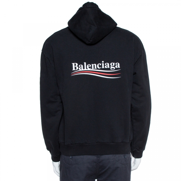 Pre Owned Balenciaga Black Cotton Political Logo Hooded Sweatshirt XL