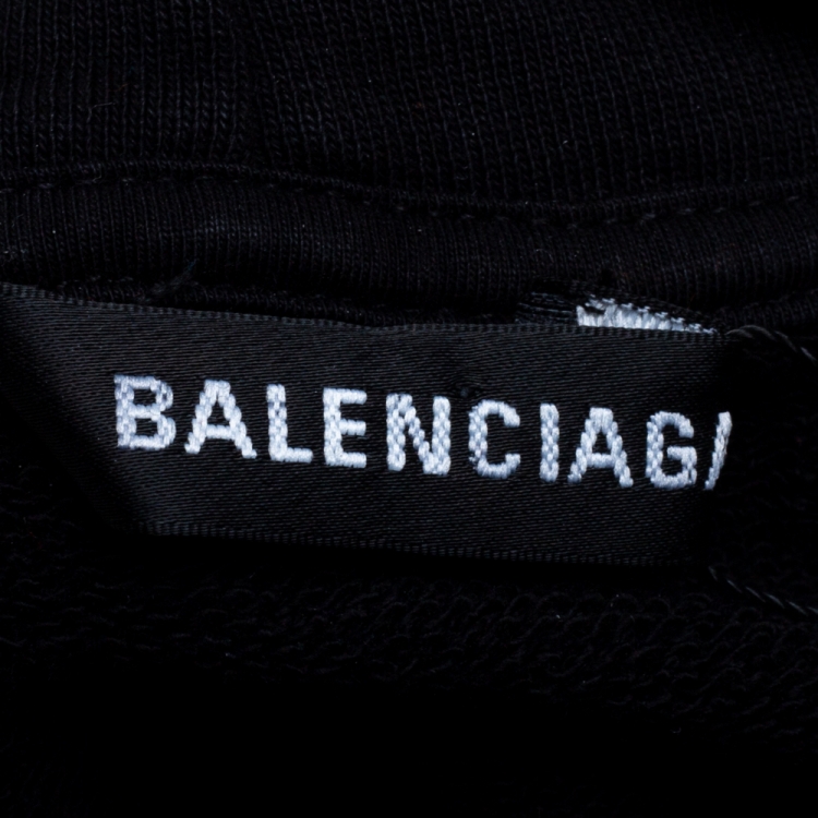 Pre Owned Balenciaga Black Cotton Political Logo Hooded Sweatshirt XL