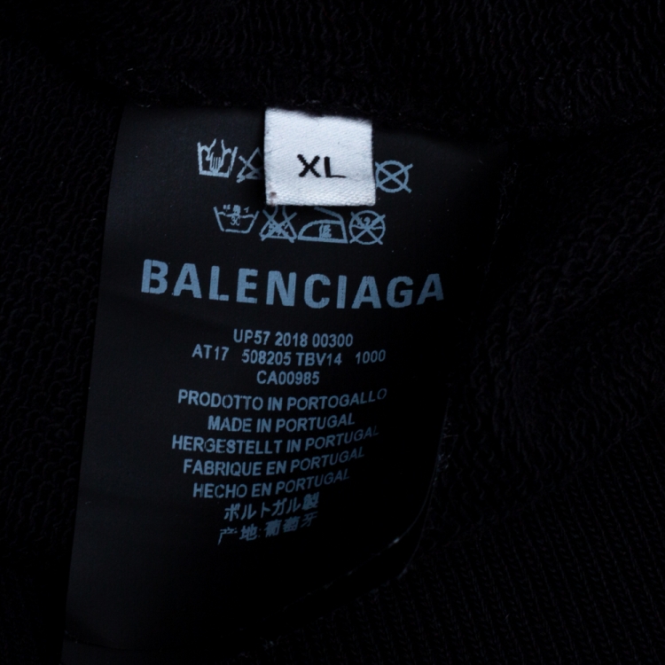 Pre Owned Balenciaga Black Cotton Political Logo Hooded Sweatshirt XL