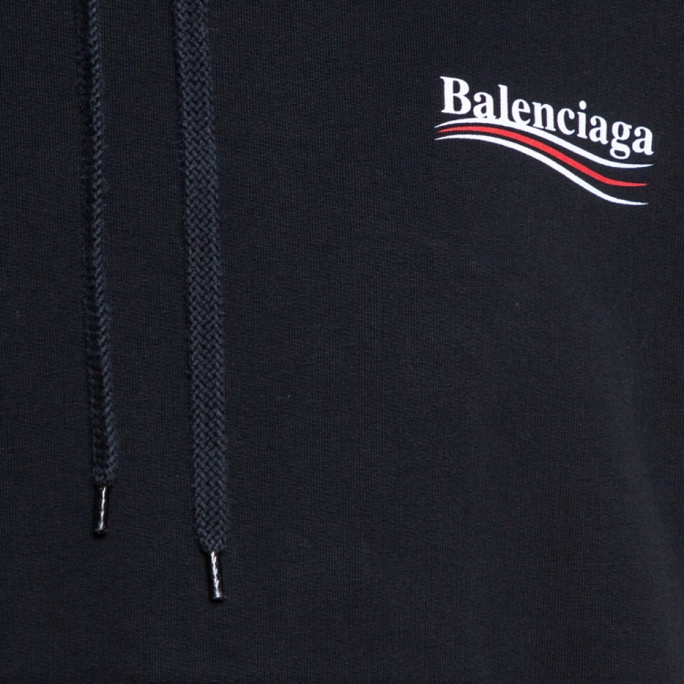 Pre Owned Balenciaga Black Cotton Political Logo Hooded Sweatshirt XL