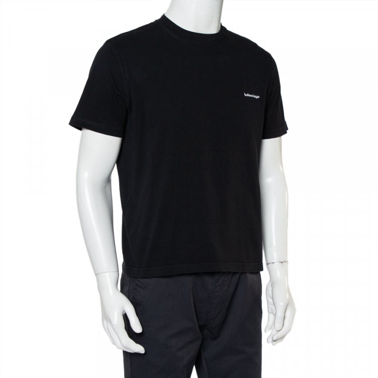 Pre Owned Balenciaga Black Cotton Logo Printed Crewneck T-Shirt L   