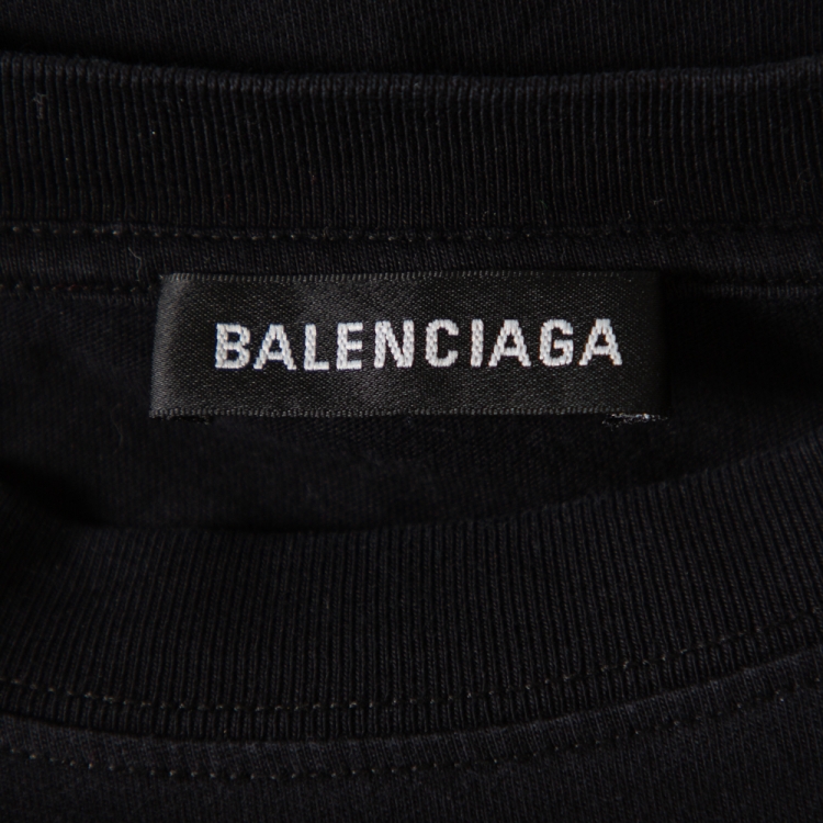 Pre Owned Balenciaga Black Cotton Logo Printed Crewneck T-Shirt L   