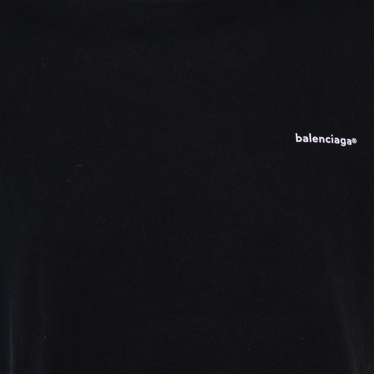 Pre Owned Balenciaga Black Cotton Logo Printed Crewneck T-Shirt L   