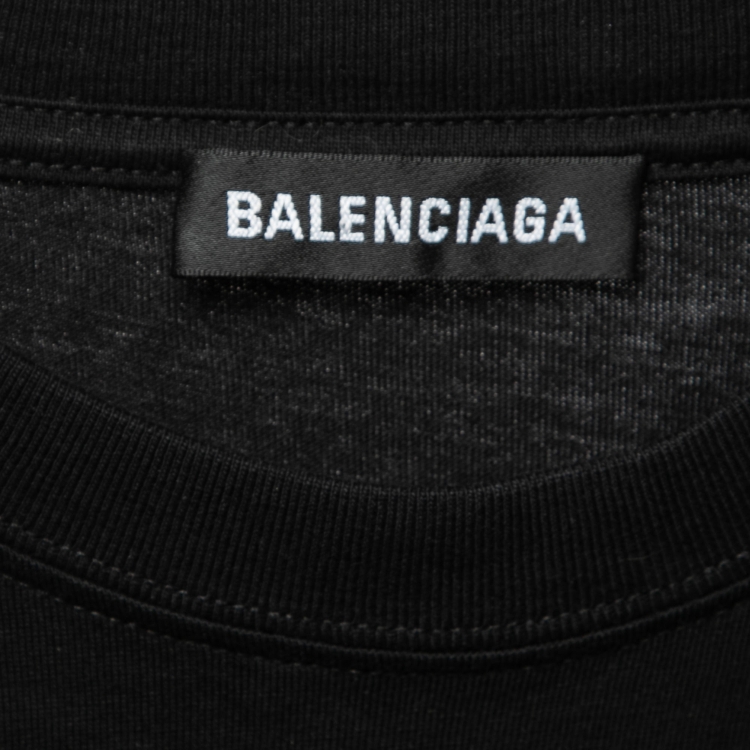 Pre Owned Balenciaga Black Logo Print Cotton T-shirt XXS