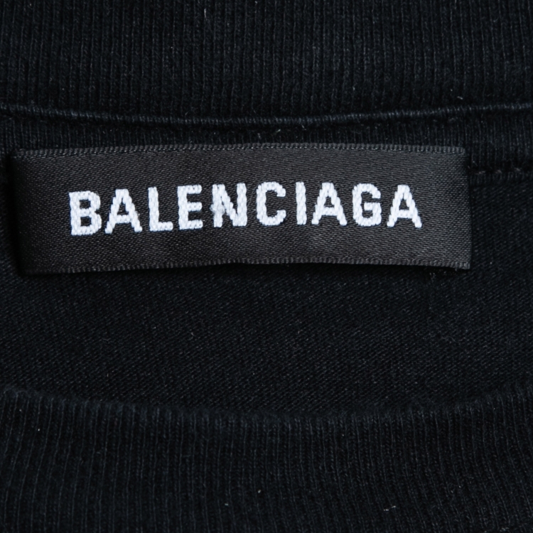 Pre Owned Balenciaga Black Logo Print Cotton Oversized T-Shirt S