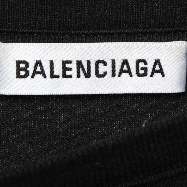 Pre Owned Balenciaga  Black Crew Printed Cotton Oversized T Shirt S