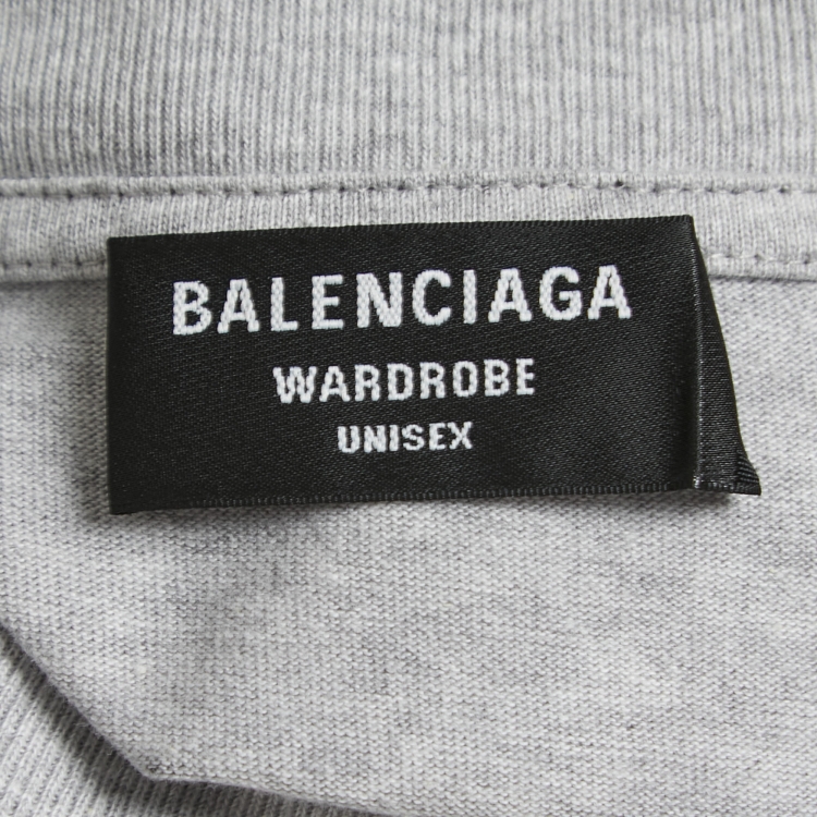 Pre Owned Balenciaga Grey Cotton Logo Print Crewneck T-Shirt XS