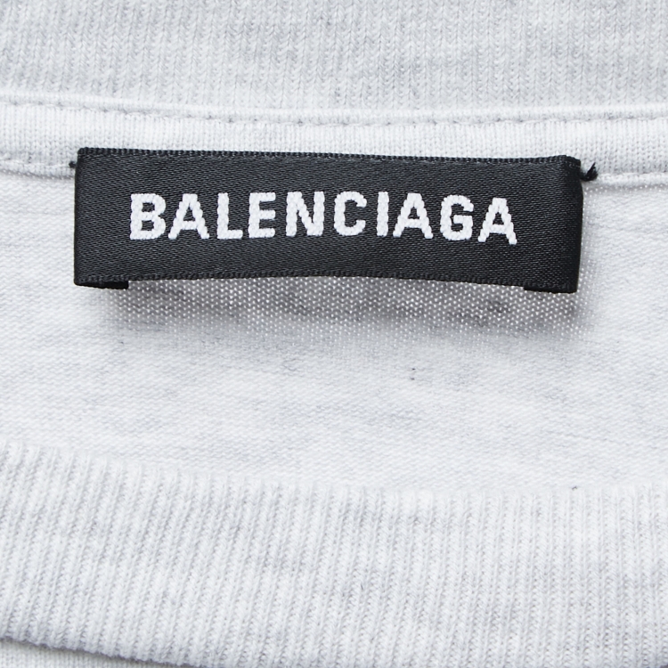 مملوكة مسبقًا Balenciaga Grey Logo Print Cotton Oversized T-Shirt M
