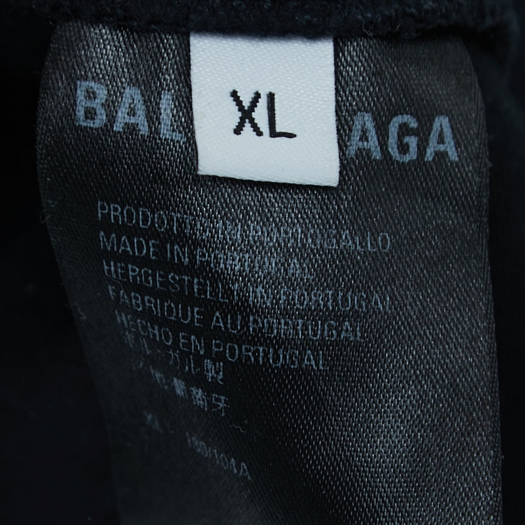 Pre Owned Balenciaga Blue Ripped Distressed Logo Print T-Shirt XL