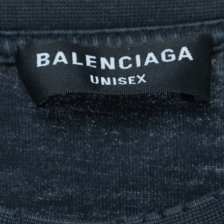 Pre Owned Balenciaga Blue Ripped Distressed Logo Print T-Shirt XL