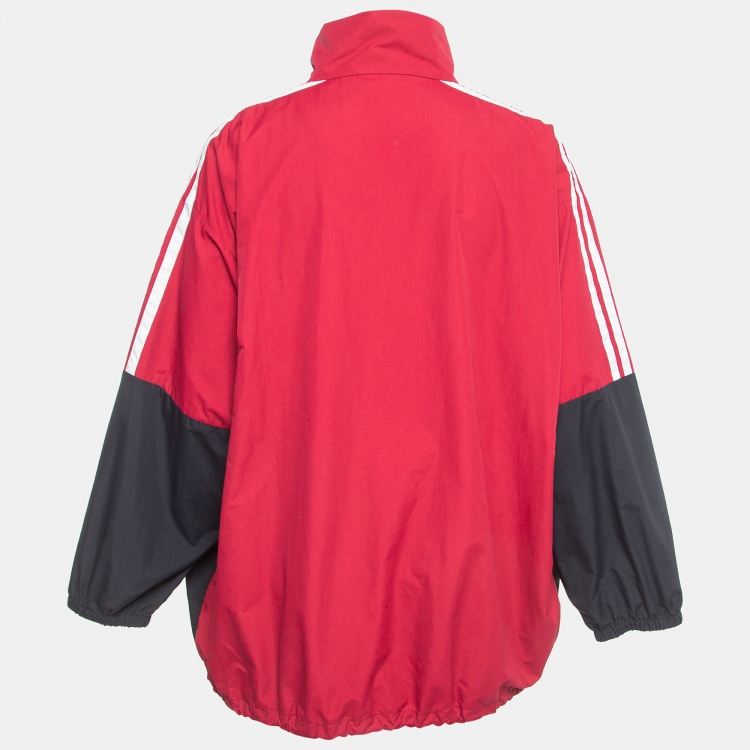 Pre Owned Balenciaga Multicolor Logo Print Nylon Zip Front Drawstring Hem Oversized Jacket XXS