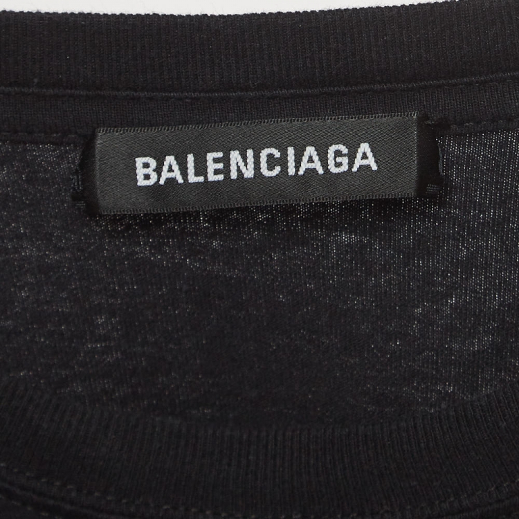 Pre Owned Balenciaga Black Logo Print Cotton Half Sleeve T-Shirt M