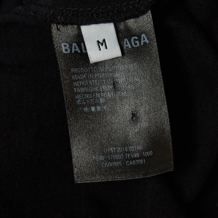 Pre Owned Balenciaga Black Logo Print Cotton Half Sleeve T-Shirt M