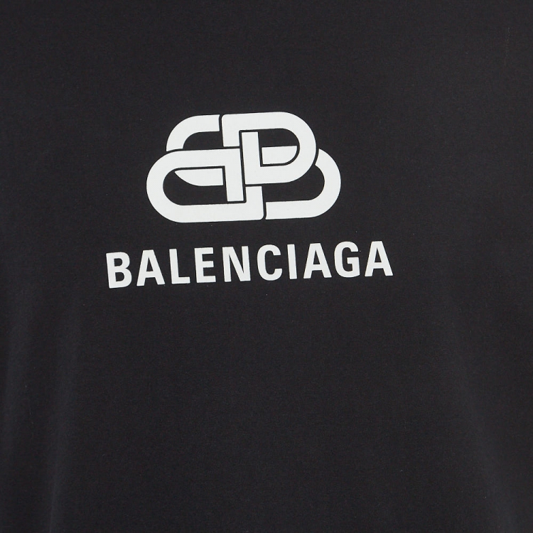 Pre Owned Balenciaga Black Logo Print Cotton Half Sleeve T-Shirt M