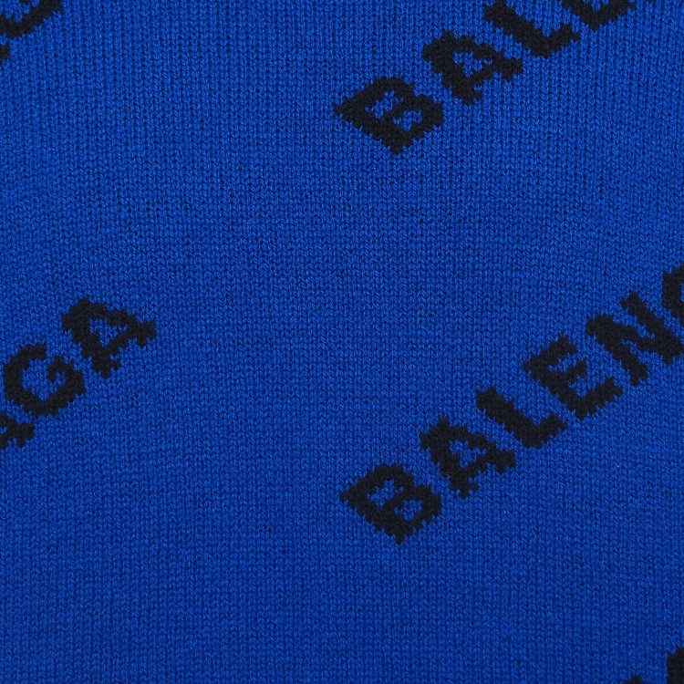 Pre Owned Balenciaga Blue Logo Jacquard Wool Knit Sweater M