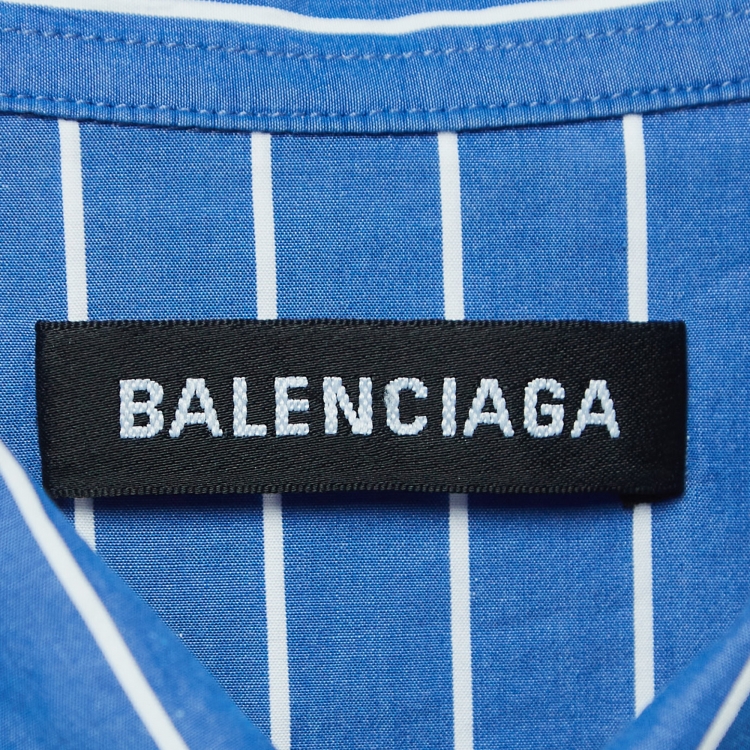 Pre Owned Balenciaga Blue Fake Hotline Print Cotton Shirt M