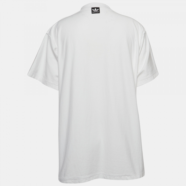 Pre Owned Balenciaga x Adidas Cotton Logo Embroidered Cotton Oversized T-Shirt L