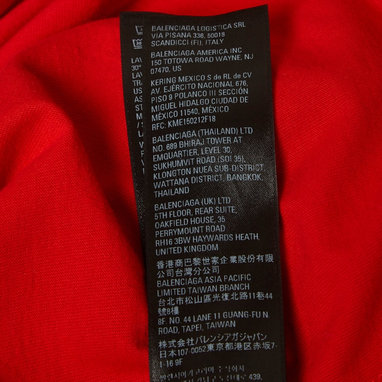 Pre Owned Balenciaga Red Cotton Logo Embroidered Oversized Round Neck T-Shirt L