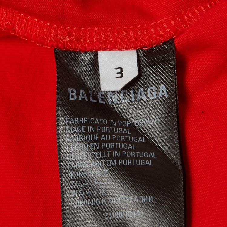 Pre Owned Balenciaga Red Cotton Logo Embroidered Oversized Round Neck T-Shirt L