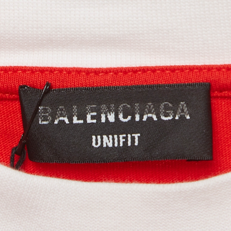 Pre Owned Balenciaga Red Cotton Logo Embroidered Oversized Round Neck T-Shirt L