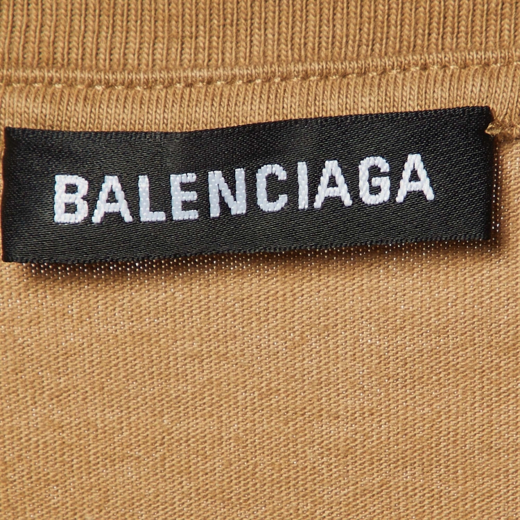 Pre Owned Balenciaga Brown Logo Printed Cotton T-Shirt XS