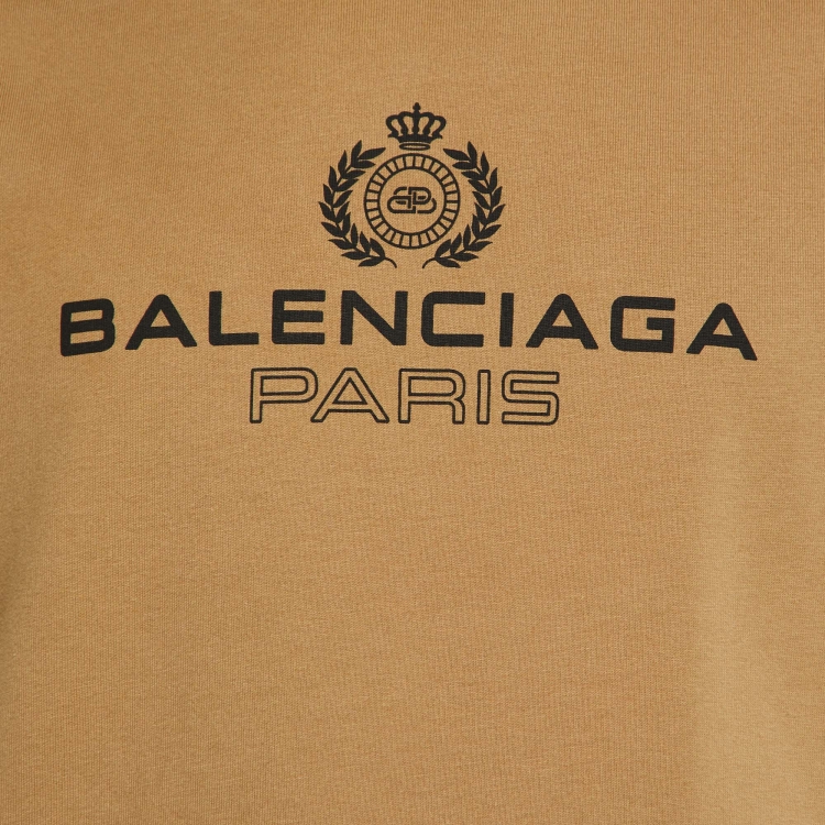 Pre Owned Balenciaga Brown Logo Printed Cotton T-Shirt XS