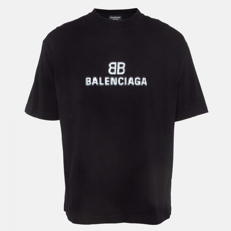 Pre Owned Balenciaga Black Blurry Logo Print Cotton Crew Neck T-Shirt S
