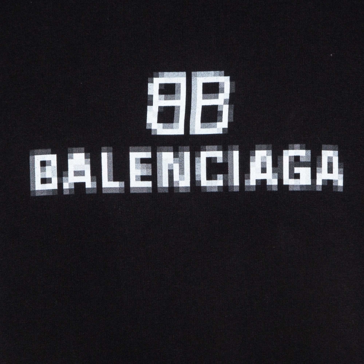 Pre Owned Balenciaga Black Blurry Logo Print Cotton Crew Neck T-Shirt S