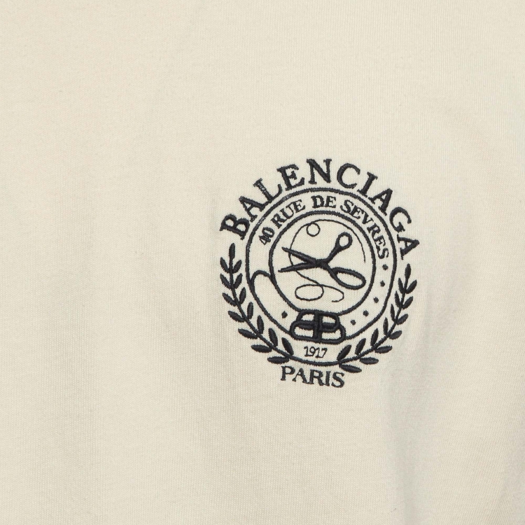 Pre Owned Balenciaga Light Yellow Logo Embroidered Cotton Crew Neck T-Shirt S