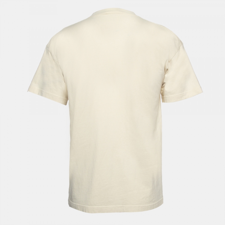 Pre Owned Balenciaga Light Yellow Logo Embroidered Cotton Crew Neck T-Shirt S