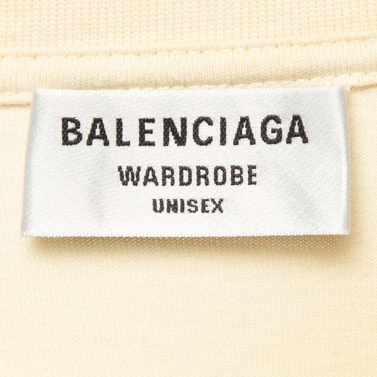 Pre Owned Balenciaga Light Yellow Logo Embroidered Cotton Crew Neck T-Shirt S