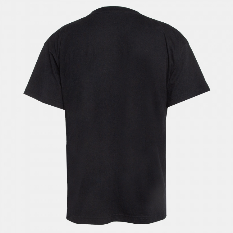 Pre Owned Balenciaga Black Logo Print Cotton Crew Neck T-Shirt L