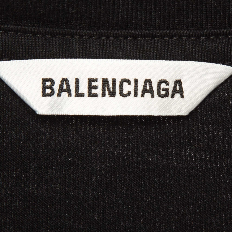Pre Owned Balenciaga Black Logo Print Cotton Crew Neck T-Shirt L