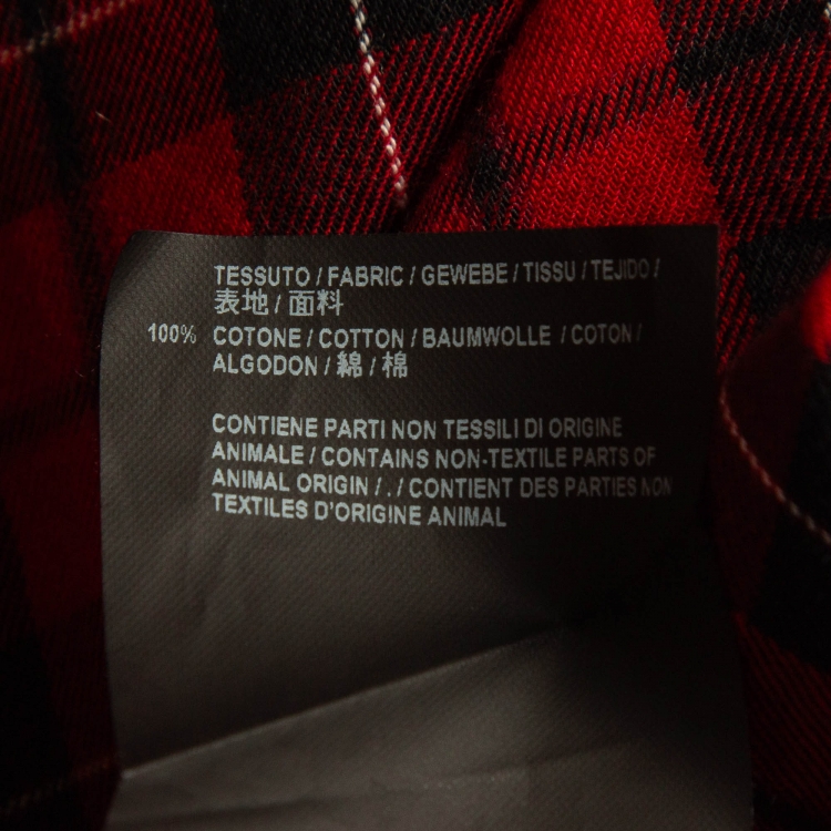 Pre Owned Balenciaga Red Logo Printed Plaid Cotton Oversized Shirt M