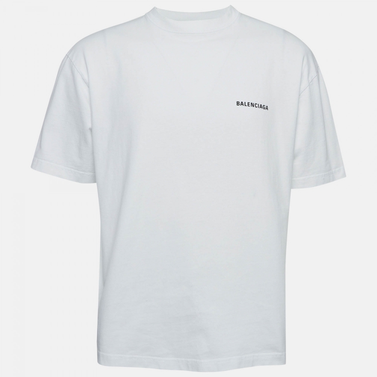 Balenciaga White Printed Cotton Knit T Shirt M Balenciaga TLC