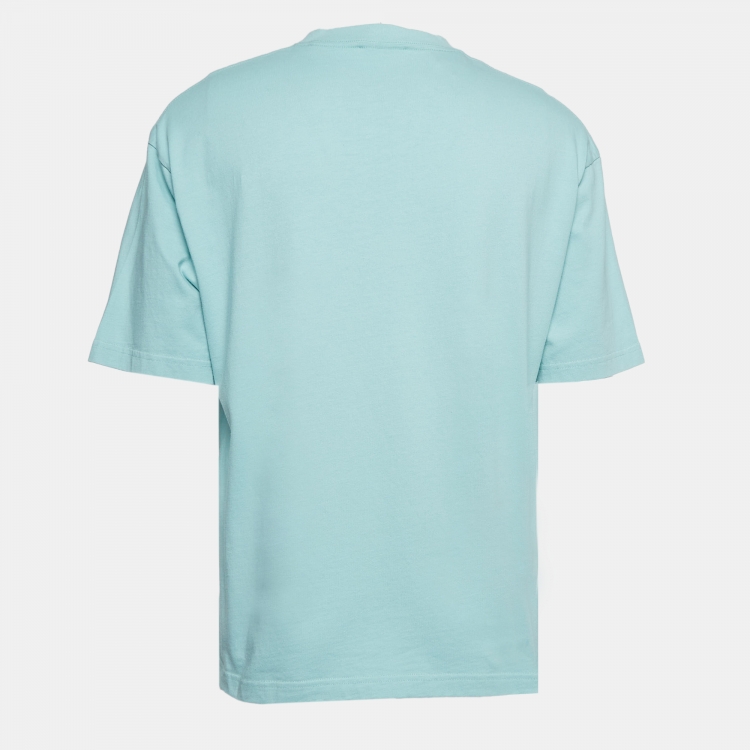 Pre Owned Balenciaga Mint Green Embroidered Cotton T-Shirt M