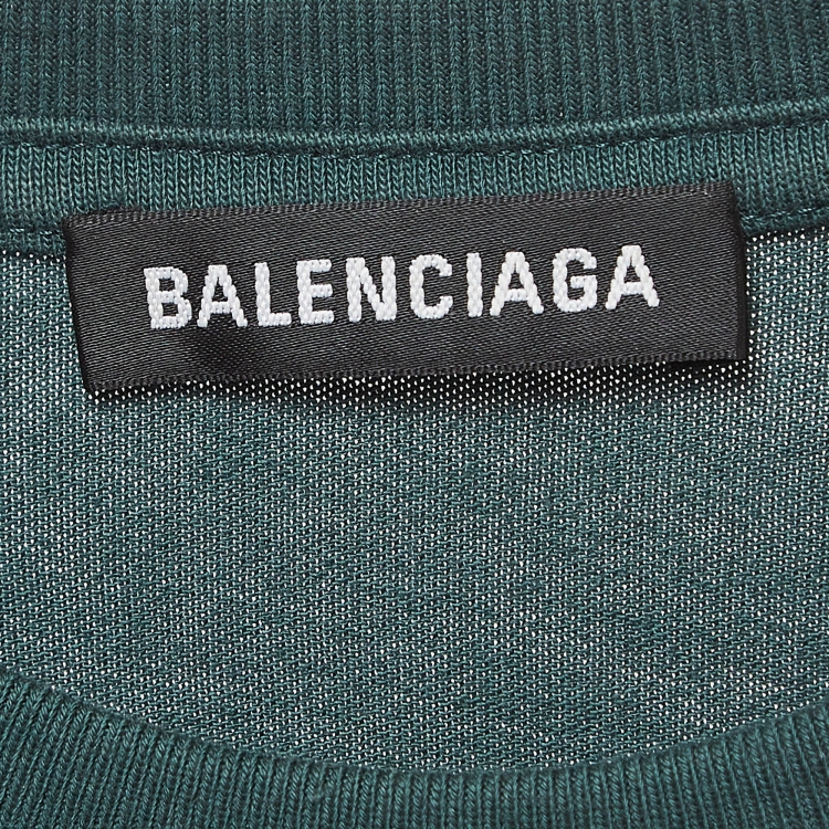 Pre Owned Balenciaga Green Logo Print Cotton Knit Oversized T-Shirt M