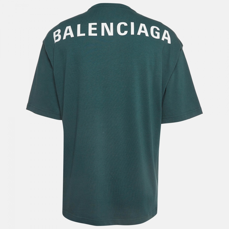 Pre Owned Balenciaga Green Logo Print Cotton Knit Oversized T-Shirt M