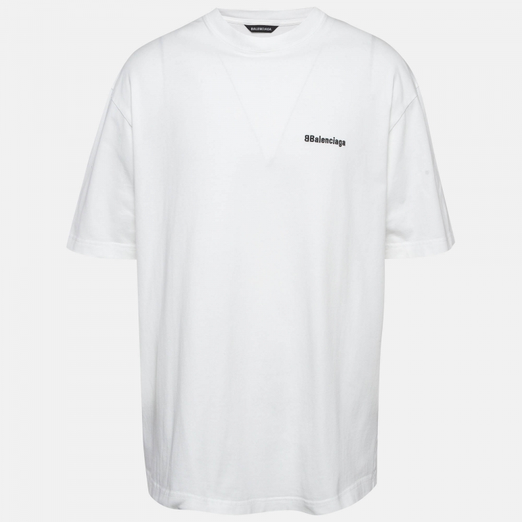 Pre Owned Balenciaga White Logo Print Cotton T-Shirt M
